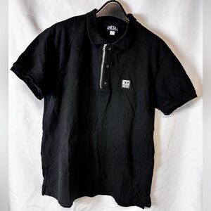 Diesel Polo Shirt Mens 2XL Black White T-Harry 1/4 Short Sleeve Casual Cotton